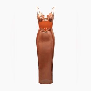 MICAS: Metallic Cut Out Midi Slip Dress